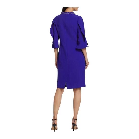 Teri Jon Blue Tulip Sleeve Crepe Cocktail Dress Size 16 - Picture 5 of 12